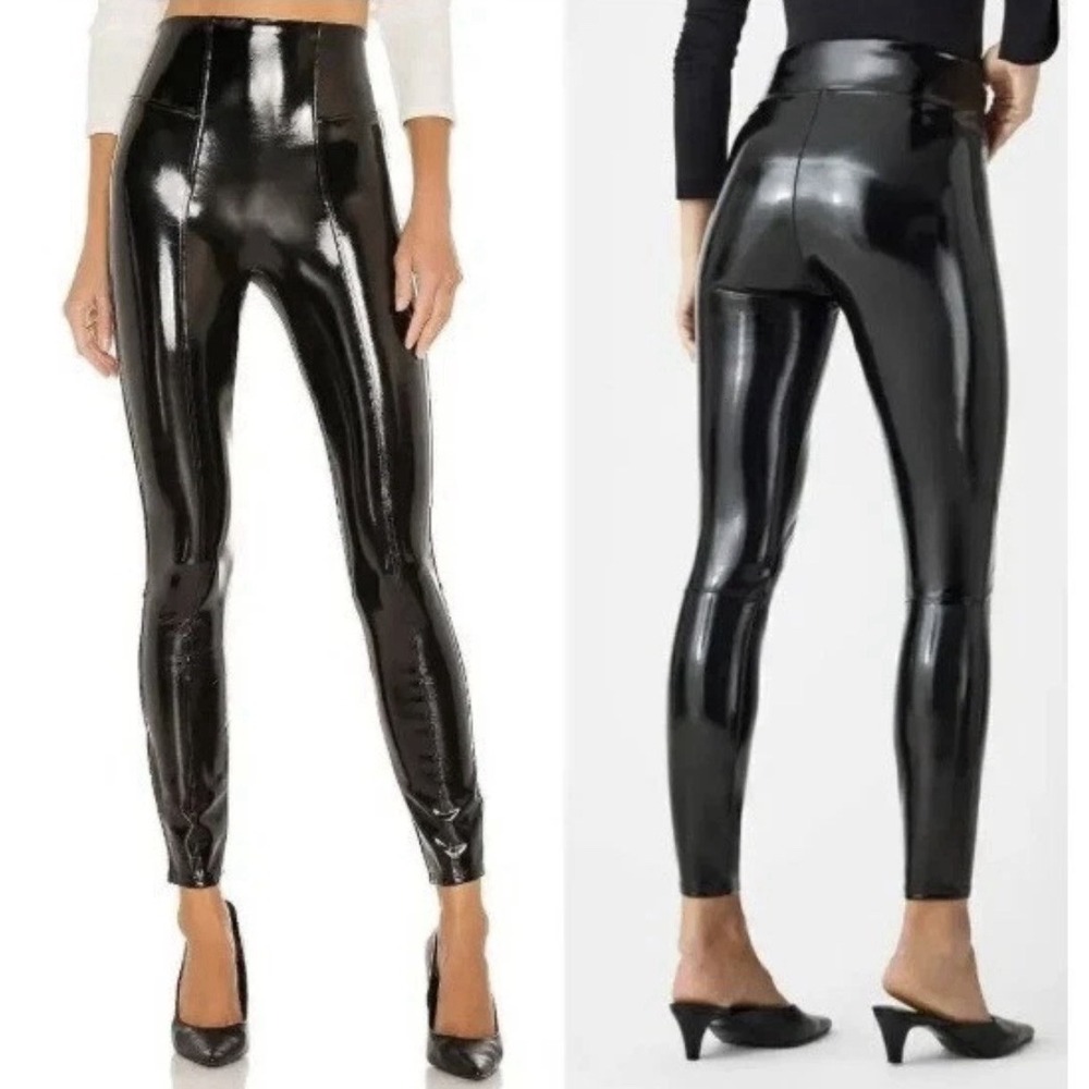SPANX Faux Patent Leather Leggings Size Large Black NWT Shaping High Rise Goth